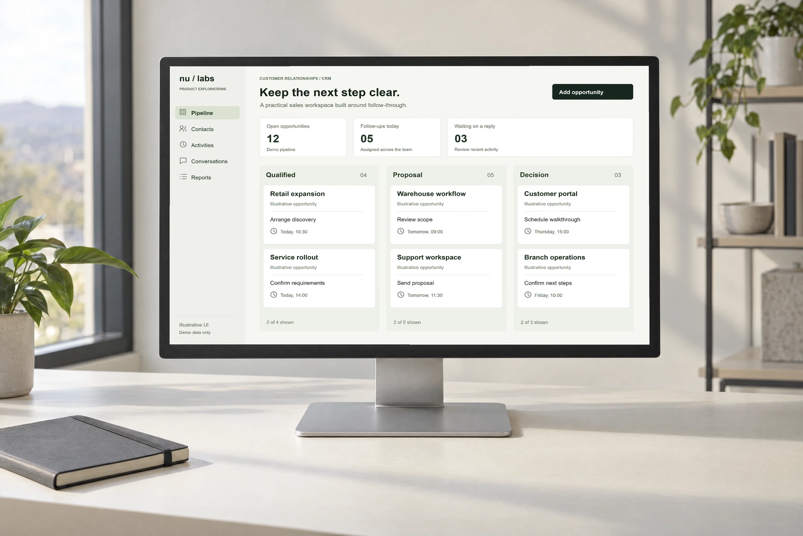 CRM interface study with illustrative opportunities